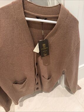 Men Taupe V-Neck Button Cardigan